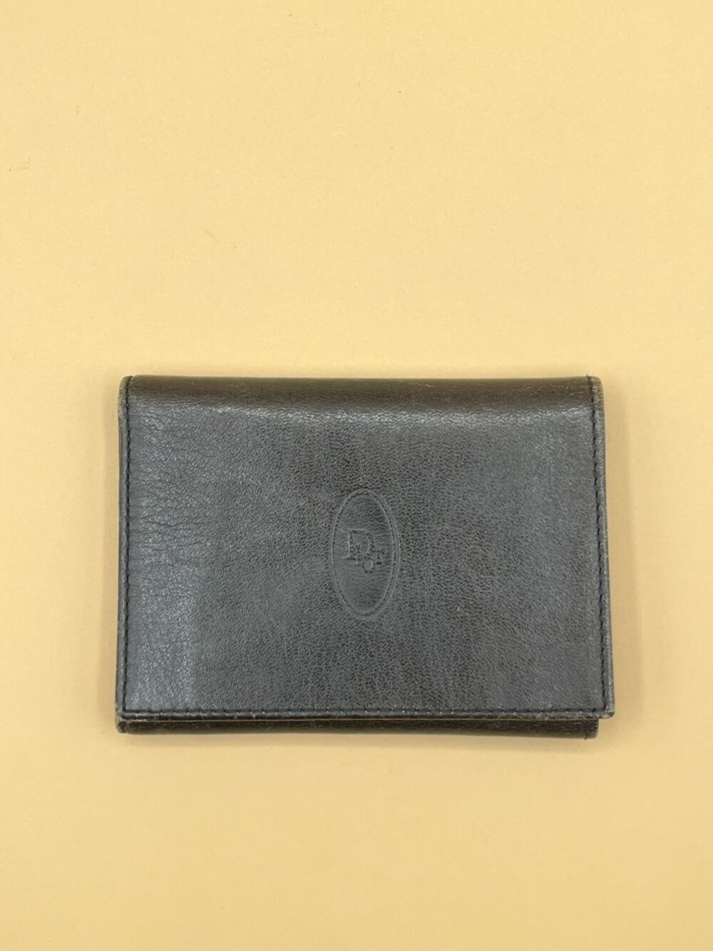 Christian Dior Vintage Black Leather Bifold Wallet Embossed Logo Card Slots Bill